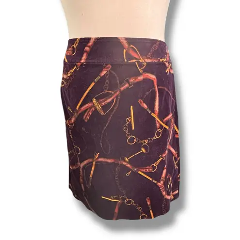 Vintage Y2K Talbots Equestrian Corduroy Mini Skirt Horse Bit Stirrup Print 14 Purple