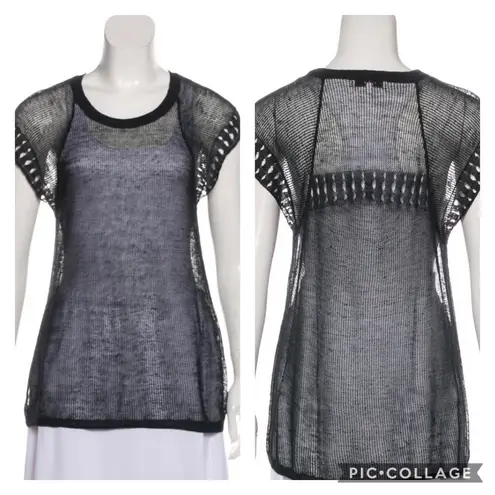 IRO  Mesh Sheer Short Sleeve Linen Scoop Neck Manuela Top Black Size XS