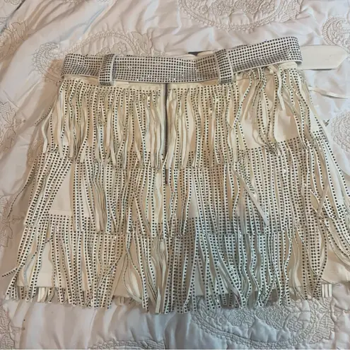 Rhinestone White Fringe Mini Skirt The Nashville Ladies Size Small Sparkle
