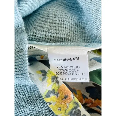 Sachin + Babi Sachi +Babi Wool Sweater Top Sheer Floral Print Blue Size 4 Quiet Luxury