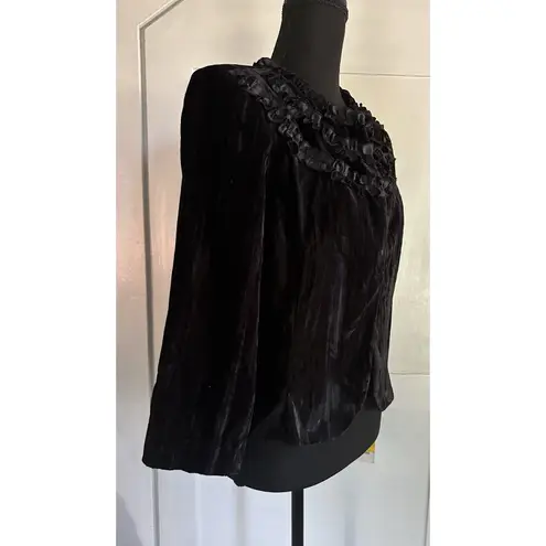VTG Clues Collection Black Velvet Edwardian Victorian Ruffle Cropped Jacket Sz 6