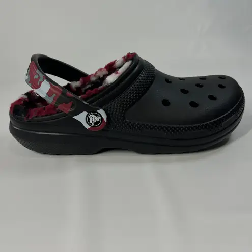 Crocs  Classic Lined Camo Clog M7 W9 Black Red Fuzzy Warm Slip On Comfort Shoes