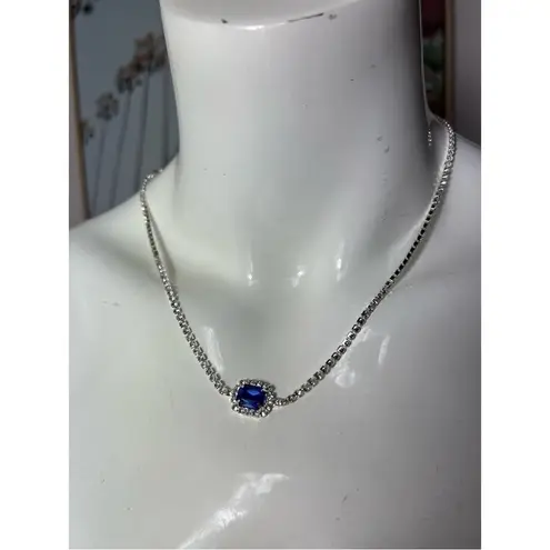 8 Other Reasons NEW Silver Blue Rhinestone Gem Material Girl Necklace Chocker