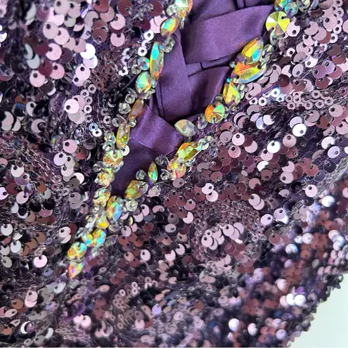 Cinderella Divine Purple Strapless Sequin Beaded Corset Back Long Gown Dress 4