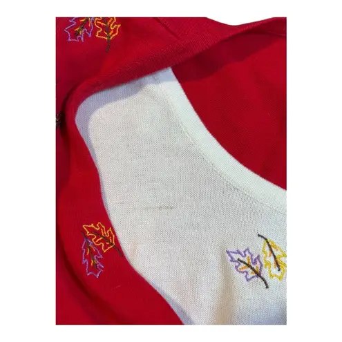 Quacker Factory Vintage Cardigan Set Top Red Leaf Embroidered Women Size Large