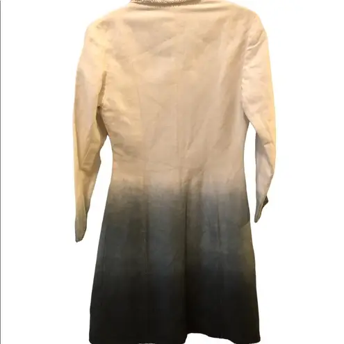 VTG 70’s Unique SILK Ombre White Navy Lined Trench Coat Silver Bling Sz 4/S Black