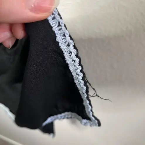 Salty Lemon Black Embroidered Boho Poncho Tunic Tassel Tie Top OS