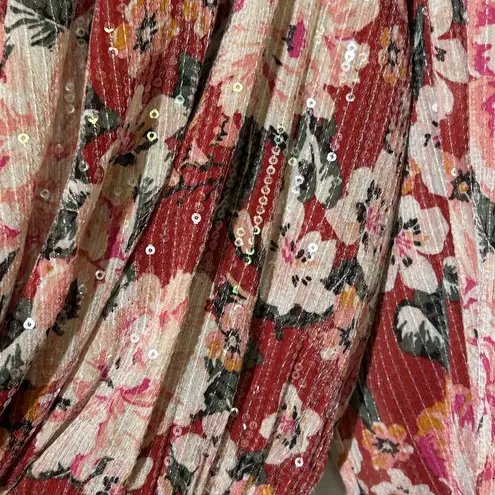 LC Lauren Conrad Womens size Medium  Sequin Wrap Mini Dress Wine Nonne Blooms