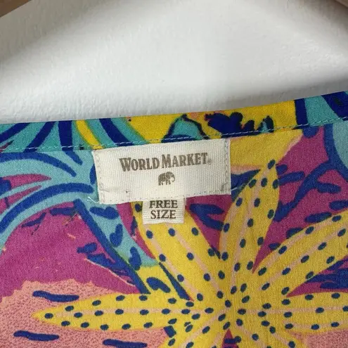 World Market Women Bright Abstract Print Kimono Open Front Cover Up Duster Artsy Blue Size undefined