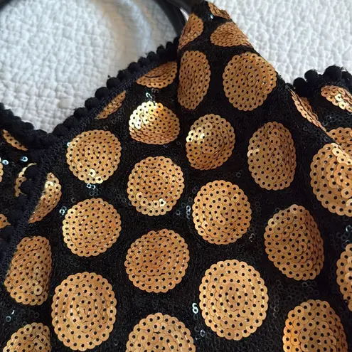 IPA NEMA Stylish Black and Gold Polka Dot Sequin Women's Bag