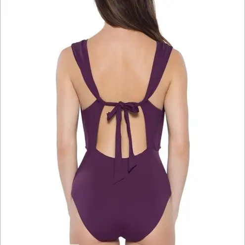 Becca L Reconnect One Piece Swimsuit Burgundy Oxblood Plunging Beaded Charms