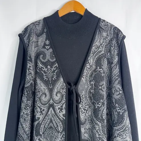 Lennie for Nina Leonard Black Sweater Dress & Shawl Cardigan (Attached) Sz 2X