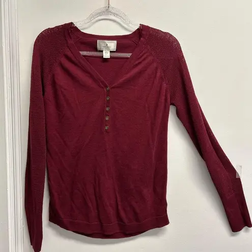 Ruby Moon Maroon Henley Long Sleeve Top