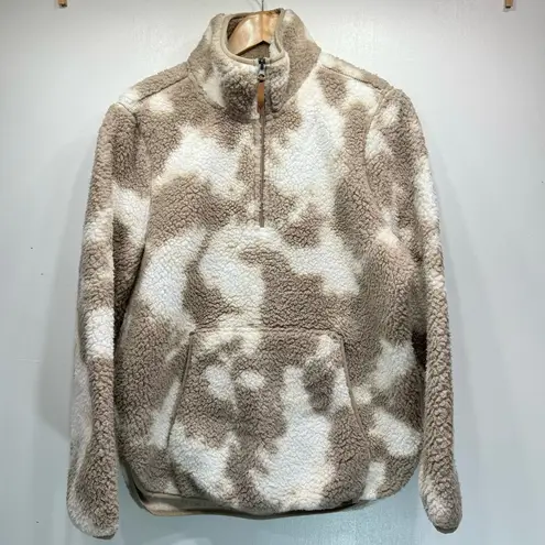 LIV Outdoor Aisley Tan & Cream Patches Sherpa Half Zip Pullover w Pockets Size L Size L