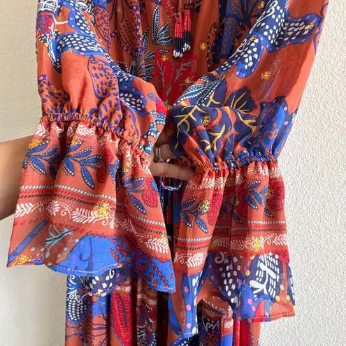 House of Harlow Maxi Tiered Floral Rustic Boho Long Sleeve Dress Size Small Orange