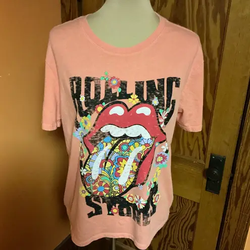 The Rolling Stones  Floral Tongue Graphic T-Shirt Peach Band Tee