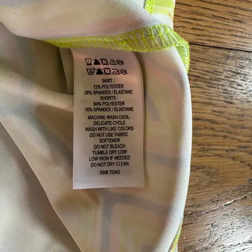 Sigrid Olsen Golf Tennis Skort SZ L Geometric Print White Pink Blue Neon Yellow