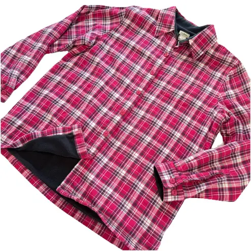 LL Bean Pink Plaid Fleece Lined Flannel Shirt Jacket Shacket MEDIUM