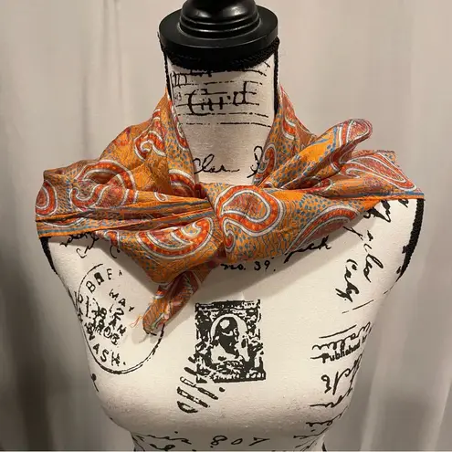 Vintage 70’s? groovy orange turquoise paisley silk scarf square