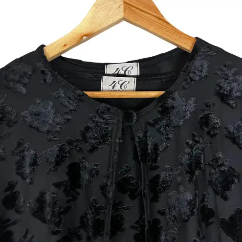 Vintage 4C London 2 Piece Jacket Top Set Womens M Black Burnout Velvet Floral Size M