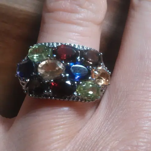 Multi Gemstone Stainless Steel Ring (Size 7)