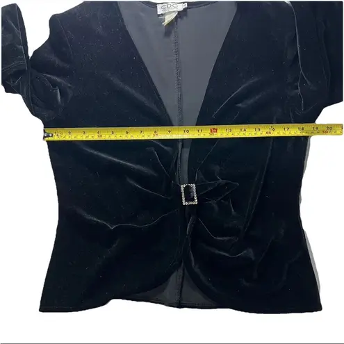 Vintage CDC Petites Women’s Velvet Blazer 14 Front Buckle 90s Glam Holiday Party Black