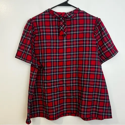 Draper James Angie Red/Blue Plaid Short Sleeve Ruffle w/ Bow Blouse/Top Size 1X - Image 9