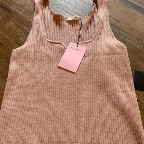 Avec Les Filles  Pink Moonbeam Ribbed Sweater Tank Top NWT Size XL X-Large