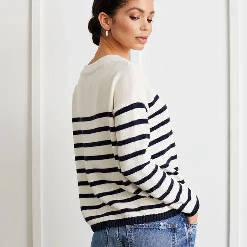 Not Monday XS Piper Navy and White Striped Cashmere Sweater Blue