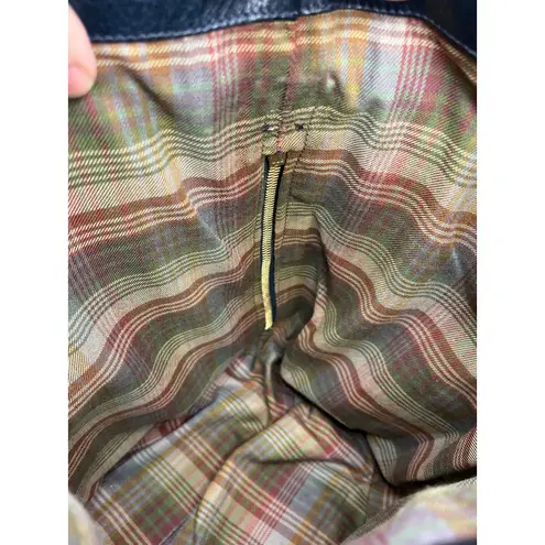 Mulberry Navy Pebbled Leather Drawstring Bucket Bag Plaid Lining England