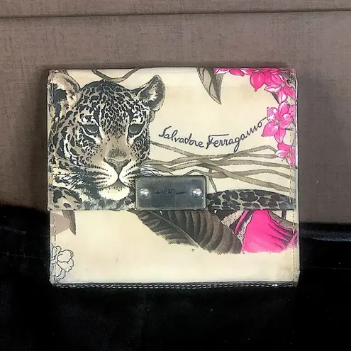 Salvatore Ferragamo Tiger Leopard Jungle Motif Compact Wallet RARE