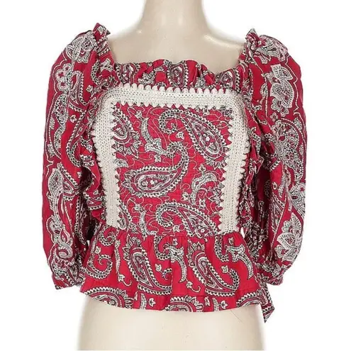 Sea New York Theodora Top Red and White Paisley Pattern Boho Womens Size Large