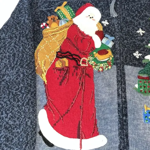 Tiara International VTG  Christmas Sweater XL Full Zip Beaded Embroidered‎ Santa