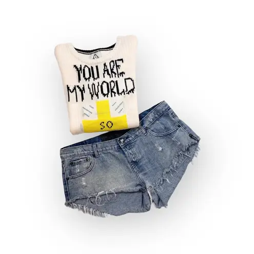 Unif VHTF: new ♱ You Are My World FTW Sweater ♱ Cozy Intarsia Knit ♱ Ivory Pink