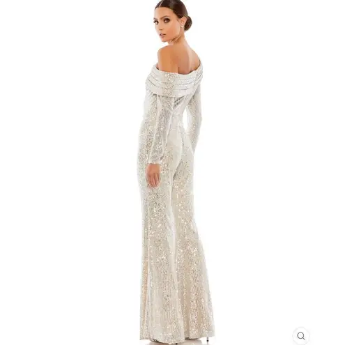 Mac Duggal 26596 SEQUINED DROP SHOULDER LONG SLEEVE JUMPSUIT Nude Gold 10