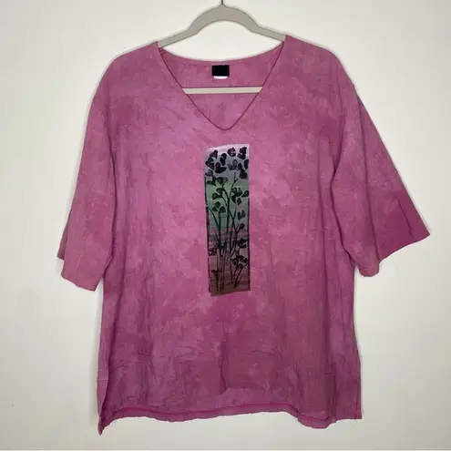Hand dyed hand painted handmade boho Lagenlook blouse by Heather Reid Clothing Pink Size L