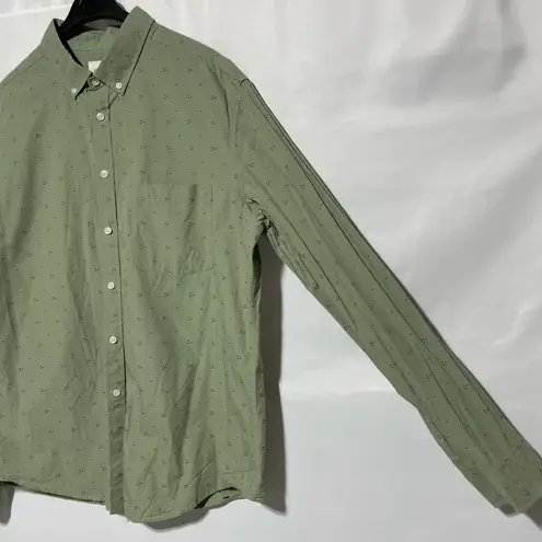 Goodfellow & Co Dot Cotton Long Sleeve Button Down Shirt Sage Green Size XL
