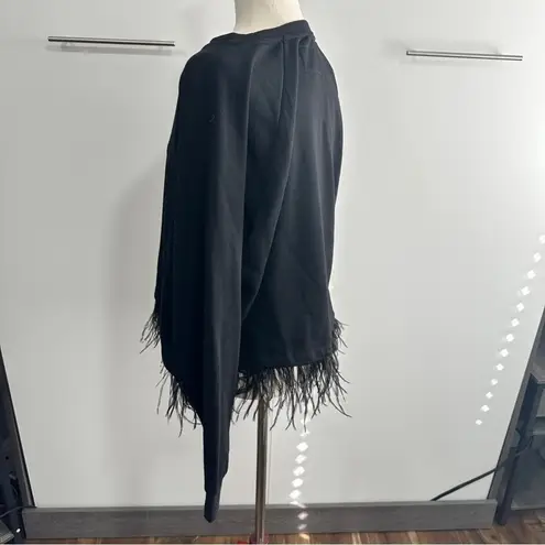Evy's Tree Size 1X Black Feather Fringe Round Neck Pullover Sweater Cozy Chic