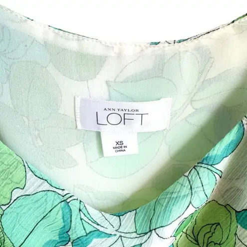 Ann Taylor Loft XS Floral Chiffon Ruffle Cami Tank Top Green White Blouse Shirt