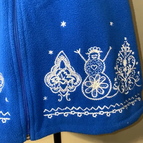 Mountain Lake  XL womens blue white full zip up vest snowmen trees holiday theme