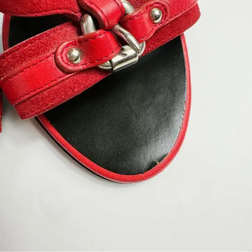 Balmain Giuseppe Zanotti For Red Suede Buckle Strappy Sandals Size 38