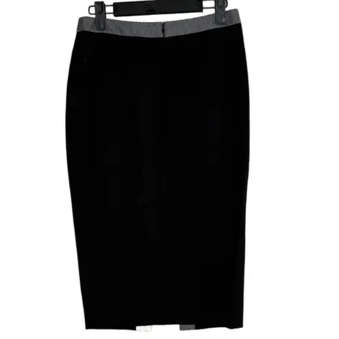 Alvin Valley Color Block Trim Accent Pencil Fitted Midi Skirt Slit S Black White