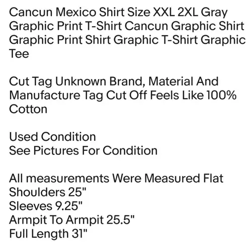 Cancun Mexico Shirt Size XXL 2XL Gray Graphic Print T