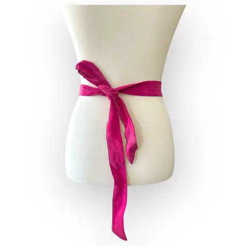 Pink silk Ribbon Gold Wide Knotted Chain Metal Buckle Vintage Belt