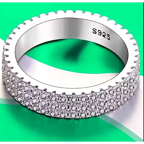 Boutique Sparkly Triple Row Eternity Ring | 14k White Gold Plated Sterling Silver