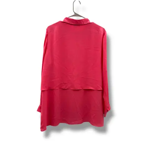 Joan Rivers  Button Front Blouse Size Large Pink Long Sleeve Workwear Top