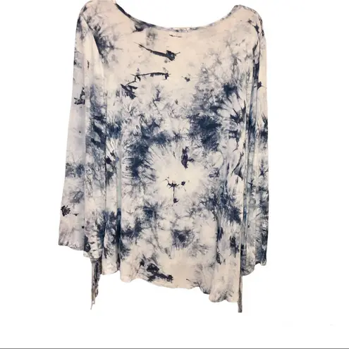 Urban Outfitters  Entro Long Sleeve Tie Dye Fringe Shirt‎ Blue Large