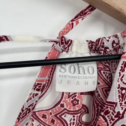 Soho New York & Company Jeans Cold Shoulder Paisley Print V Neck Blouse XS Red