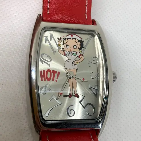 Betty Boop  Nurse Watch Women Silver Tone 31mm quartz analog Red Leather running