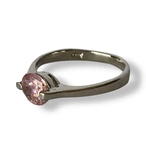 Pink Round Sapphire Solitaire Silver Ring Size 6
